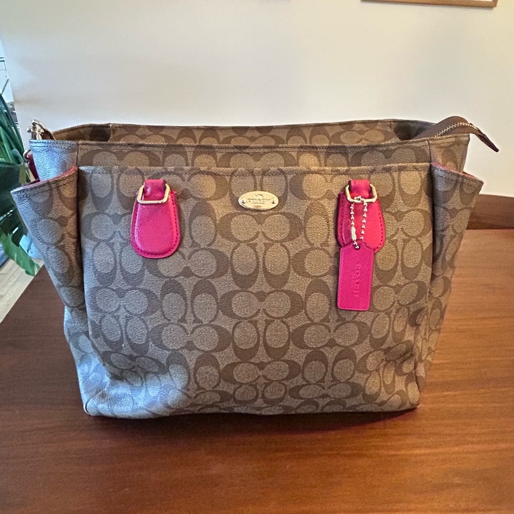 Coach Brown Tote with Pink Details